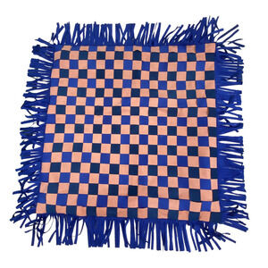 Checkerboard Maximalist Blue Pink Fringe Faux Suede Pillow Sham